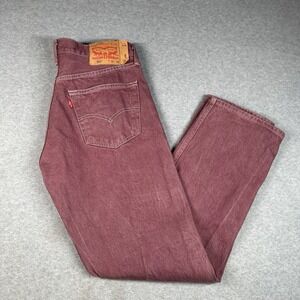 Levi's 501 Burgundy Maroon Jeans Men's 33x32 Fits 32x30 Button Fly Straight